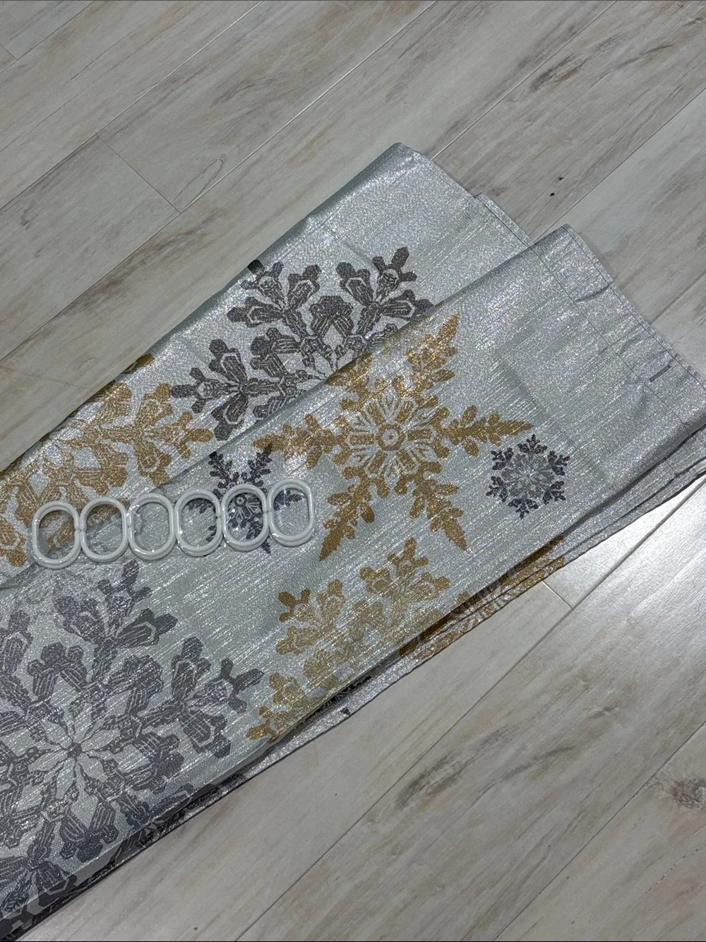 Elegant Metallic Snowflake Shower Curtain - Silver, Gold & Gray